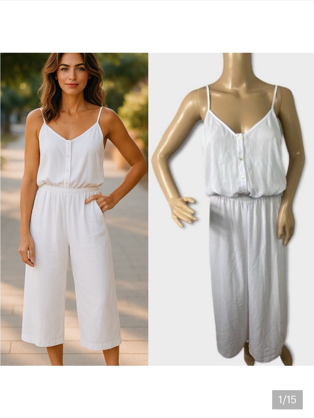 Women’s White Sleeveless Button-Front Jumpsuit